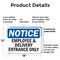 Signmission Employee And Delivery Entrance Only OSHA Notice Sign, Plastic, 18in W x 12in L, 2PK OS-2PACK-NS-P-1218-L-11937 - alternate 3